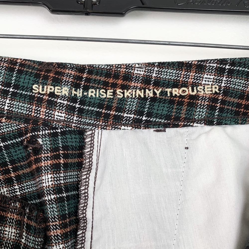 American Eagle super hi-rise skinny trousers in green plaid crop length size 8 - Picture 5 of 7